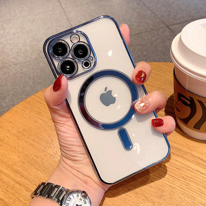 Luxury Plating Clear Magnetic for Magsafe Wireless Charge Case for Iphone 14 13 11 12 Pro Max X XR XS Silicone Transparent Cover