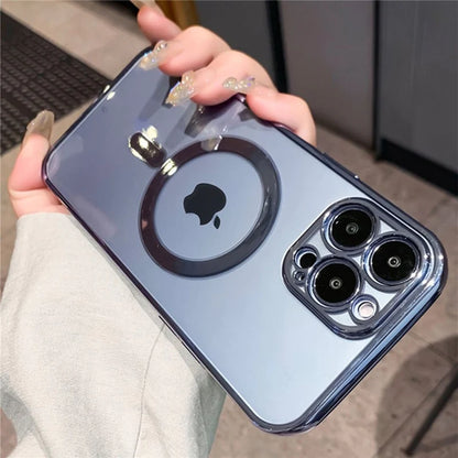 Luxury Plating Clear Magnetic for Magsafe Wireless Charge Case for Iphone 14 13 11 12 Pro Max X XR XS Silicone Transparent Cover